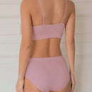 DAZY Conjunto de ropa interior de punto acanalado de color solido para mujer
