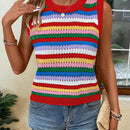 VCAY Chaleco de sueter sin mangas para mujer con cuello redondo y rayas de colores en la parte superior