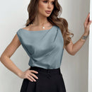 Aloruh Blusa Sin Mangas Con Cuello Irregular Y Pliegues, Adecuada Para Uso Diario Y De Oficina, Estilo Elegante Y Chic