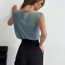 Aloruh Blusa Sin Mangas Con Cuello Irregular Y Pliegues, Adecuada Para Uso Diario Y De Oficina, Estilo Elegante Y Chic