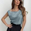 Aloruh Blusa Sin Mangas Con Cuello Irregular Y Pliegues, Adecuada Para Uso Diario Y De Oficina, Estilo Elegante Y Chic