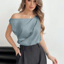 Aloruh Blusa Sin Mangas Con Cuello Irregular Y Pliegues, Adecuada Para Uso Diario Y De Oficina, Estilo Elegante Y Chic
