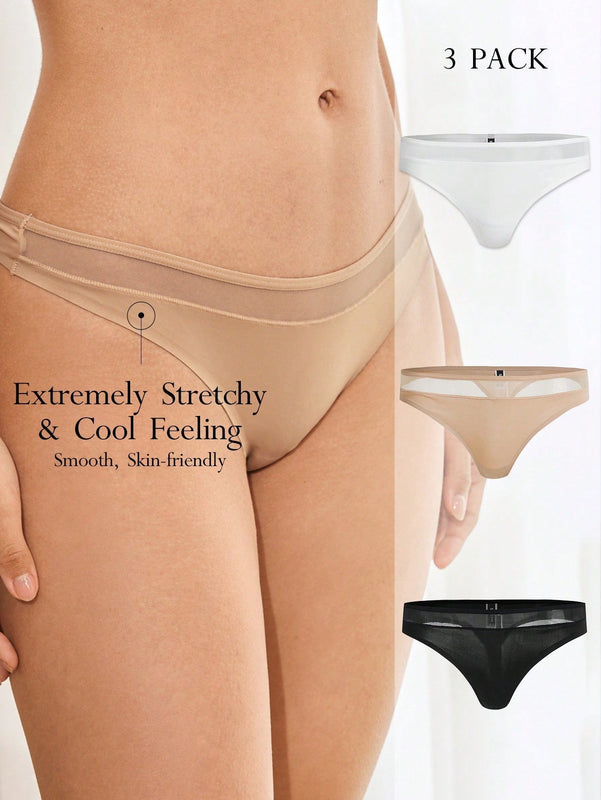 Leisure 3 Piezas/paquete Tanga Adhesivo De Color Solido Para Mujeres