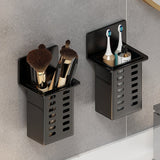 Organizador de Pared Versátil para Cepillos de Dientes, Brochas de Maquillaje - No Requiere Taladro, Estante de Baño Negro y Blanco con Drenaje, Accesorio Multifuncional para Cocina y Baño