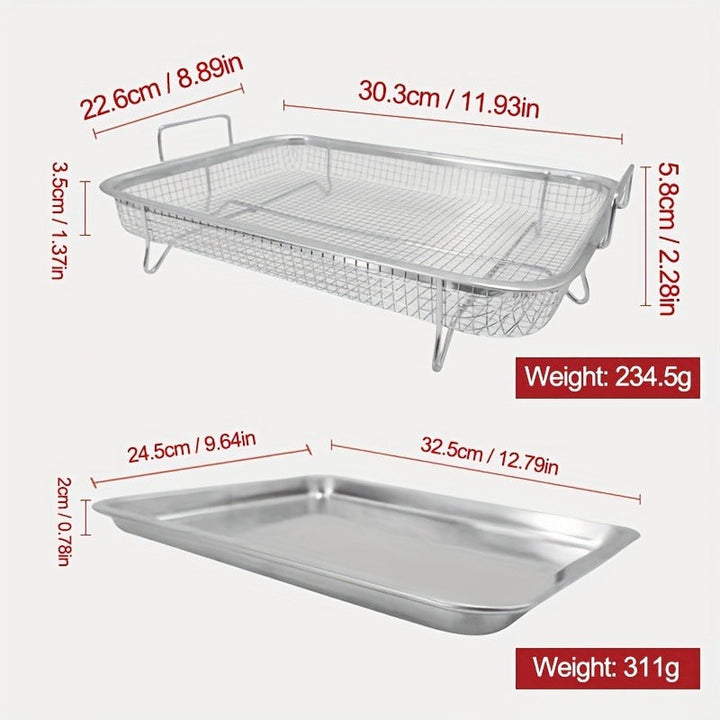 Set de horno freidor de aire de acero inoxidable de 2 piezas, Bandeja crujiente de 32.51cm x 24.38cm libre de BPA con bandeja para hornear, Accesorios de horno compatibles con parrilla y utensilios para hornear, Gadgets de cocina no tóxicos para cocinar