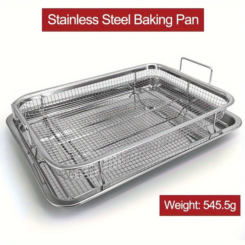 Set de horno freidor de aire de acero inoxidable de 2 piezas, Bandeja crujiente de 32.51cm x 24.38cm libre de BPA con bandeja para hornear, Accesorios de horno compatibles con parrilla y utensilios para hornear, Gadgets de cocina no tóxicos para cocinar