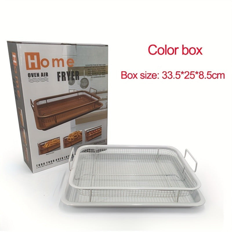 Set de horno freidor de aire de acero inoxidable de 2 piezas, Bandeja crujiente de 32.51cm x 24.38cm libre de BPA con bandeja para hornear, Accesorios de horno compatibles con parrilla y utensilios para hornear, Gadgets de cocina no tóxicos para cocinar