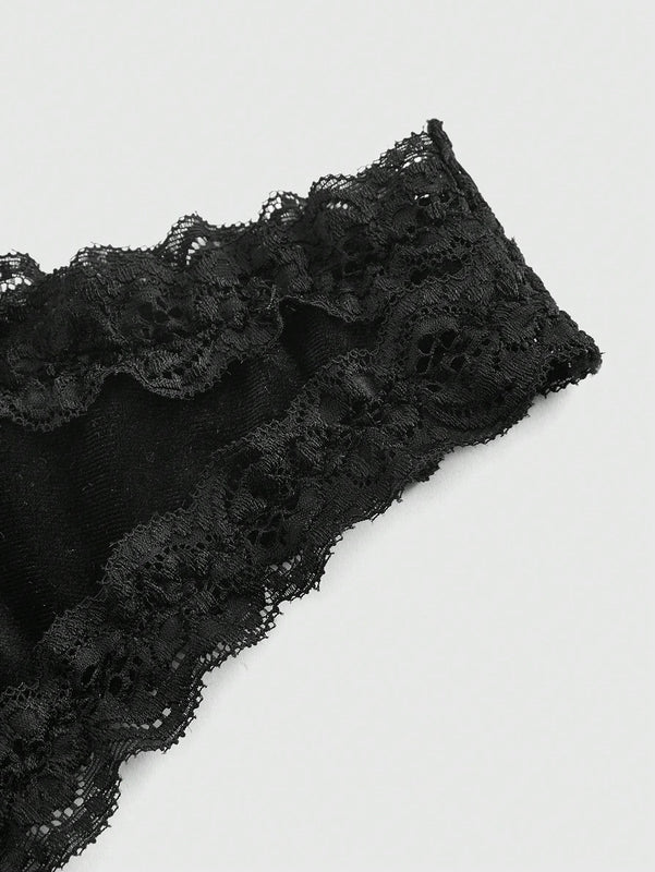ROMWE Goth Conjunto de lenceria de terciopelo y encaje con colgante de cruz