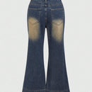 ROMWE Grunge Punk Jeans acampanados vintage para mujeres con efecto gastado y dobladillo deshilachado