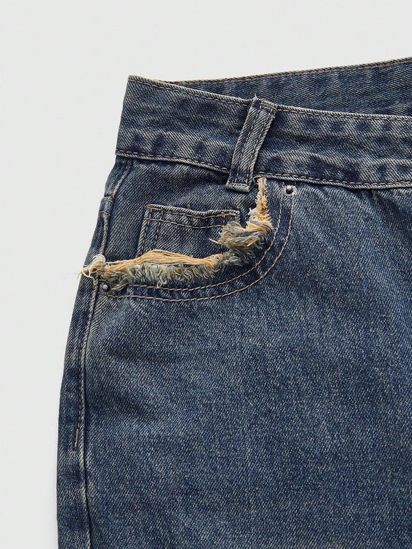 ROMWE Grunge Punk Jeans acampanados vintage para mujeres con efecto gastado y dobladillo deshilachado