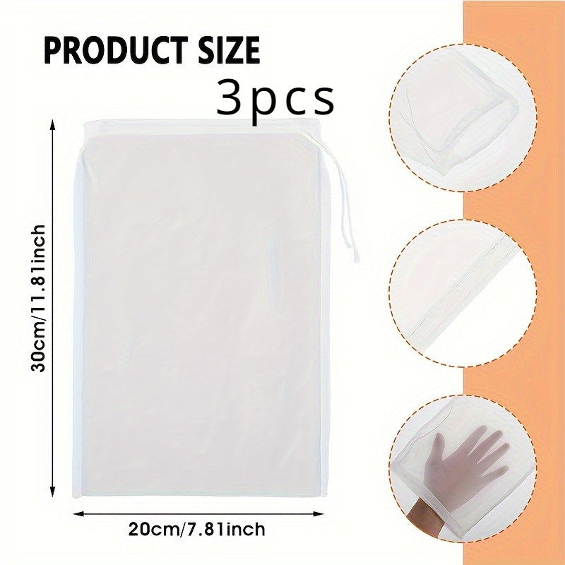 Juego de 3 bolsas de malla de nailon fina lavable para elaborar cerveza, hacer leche de nueces y otros usos - una herramienta de cocina para colar y filtrar sin esfuerzo.