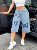 SXY Jeans Cortos Para Mujeres Con Bolsillo Y Apliques De Mariposa