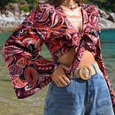 VCAY Top Corto De Encaje Estampado Floral Tejido Para Mujer Para Las Vacaciones Del Festival De Musica De Primavera/verano
