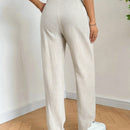 Ezwear pantalones de lino simples y diarios de unicolor para mujer con cinturon, ajuste delgado