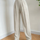Ezwear pantalones de lino simples y diarios de unicolor para mujer con cinturon, ajuste delgado