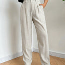 Ezwear pantalones de lino simples y diarios de unicolor para mujer con cinturon, ajuste delgado