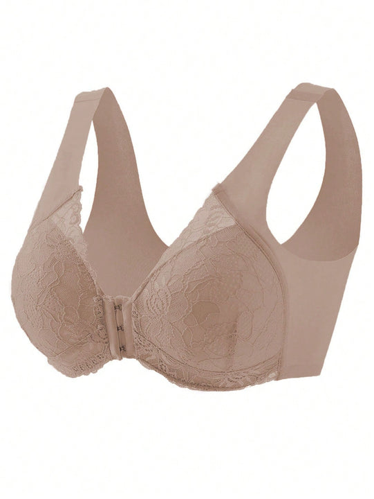 Sujetador Sin Alambre Sin Costuras De Encaje Con Cierre Delantero Y Efecto Push-up