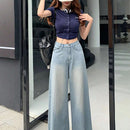 DAZY Pantalones Jeans para mujer de pierna ancha y corte holgado con bolsillos laterales y longitud hasta el suelo