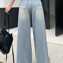 DAZY Pantalones Jeans para mujer de pierna ancha y corte holgado con bolsillos laterales y longitud hasta el suelo