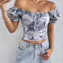 Essnce Blusa casual de verano con estampado de marmol