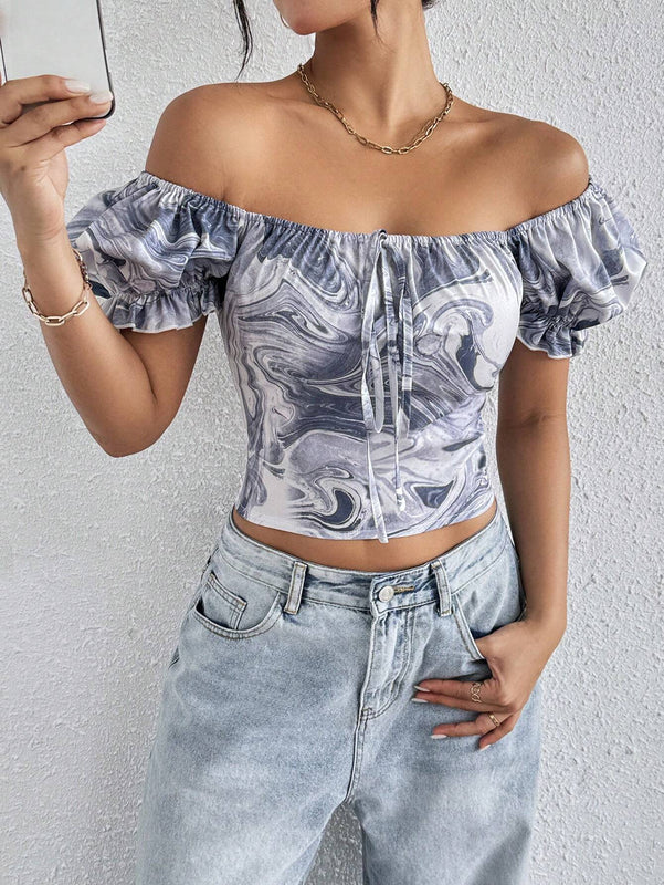 Essnce Blusa casual de verano con estampado de marmol