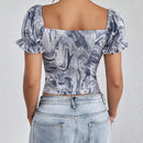 Essnce Blusa casual de verano con estampado de marmol