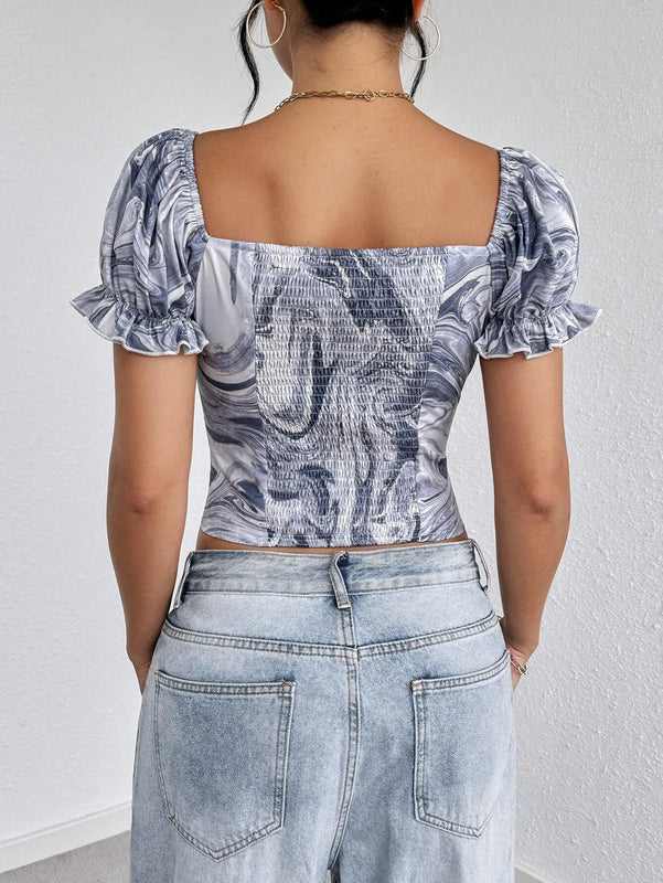 Essnce Blusa casual de verano con estampado de marmol