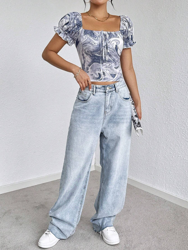 Essnce Blusa casual de verano con estampado de marmol