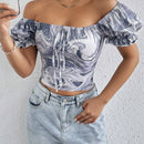 Essnce Blusa casual de verano con estampado de marmol