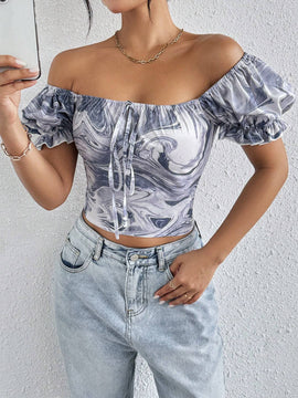 Essnce Blusa casual de verano con estampado de marmol