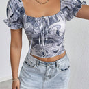 Essnce Blusa casual de verano con estampado de marmol