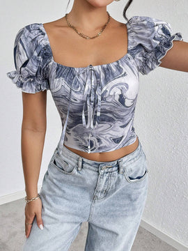 Essnce Blusa casual de verano con estampado de marmol