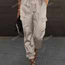Pantalones cargo de mujer con bolsillo con solapa, cordon y cintura elastica