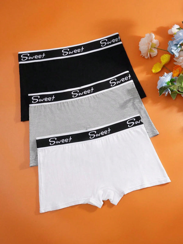 Pack de 3 Calzoncillos cortos deportivos elasticos para hombres con diseno de la letra del alfabeto en la banda de la cintura, comodos y transpirables