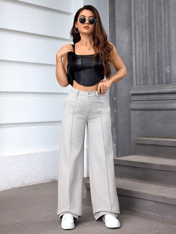 Essnce Jeans de corte recto casuales con bolsillos diagonales para mujeres