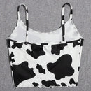 EZwear Top de tirantes corto con estampado de vaca y lechuga