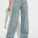 Jeans holgados informales para mujer con piernas anchas y bolsillos
