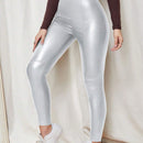 Essnce Pantalones largos para mujeres con ajuste delgado y acabado metalico elegante