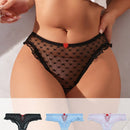 3 Piezas Conjunto De Tanga De Encaje Dulce Y Bonito