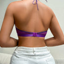 Sujetador elegante hueco de encaje sexy con cuello halter para mujeres