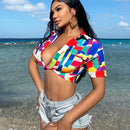 SXY Camisa corta de verano con mangas ultra cortas y frente anudado con giros