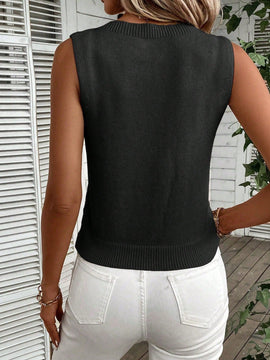 VCAY Chaleco hueco de punto casual para damas, unicolor, ideal para primavera y verano