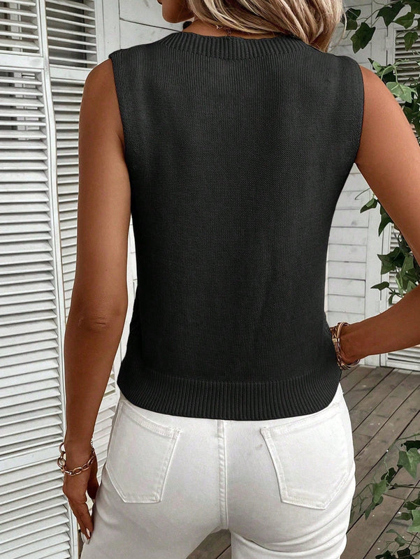 VCAY Chaleco hueco de punto casual para damas, unicolor, ideal para primavera y verano