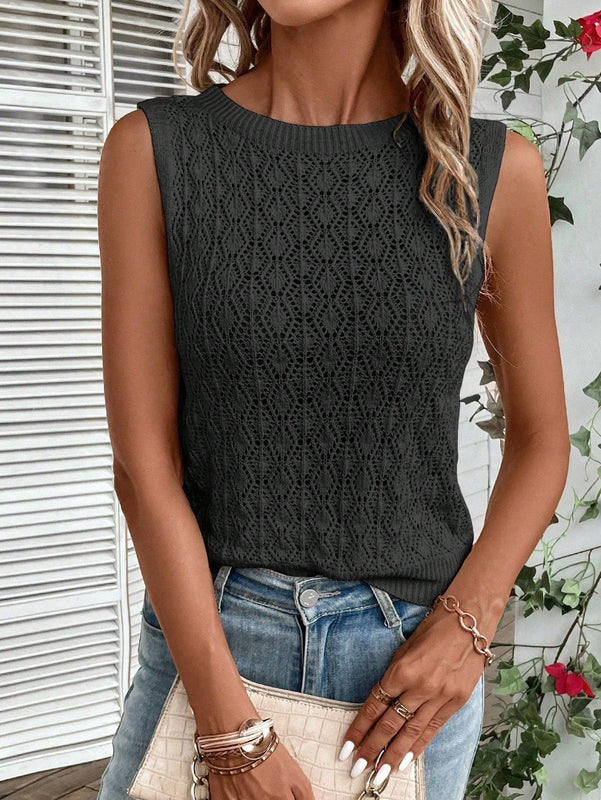 VCAY Chaleco hueco de punto casual para damas, unicolor, ideal para primavera y verano