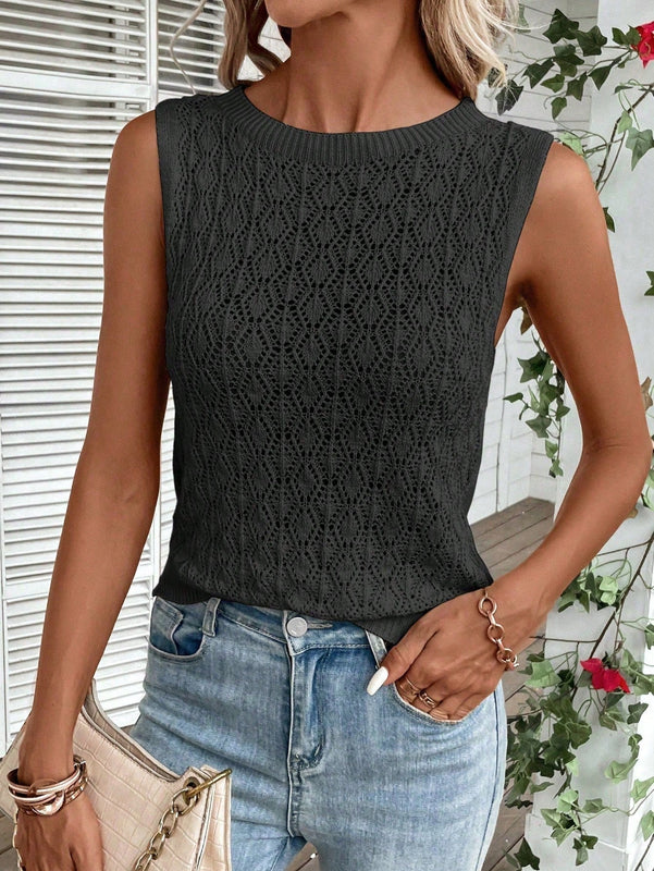 VCAY Chaleco hueco de punto casual para damas, unicolor, ideal para primavera y verano