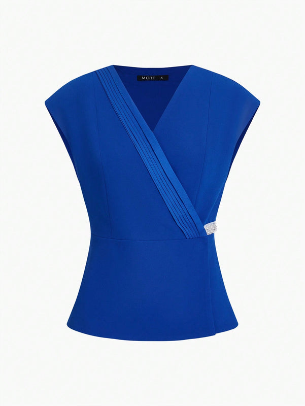 MOTF PREMIUM Blusa Con Cuello Sobrepelliz Y Detalle De Perlas Para Mujer