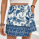 Frenchy Falda pantalon estampada de flores para vacaciones de verano de mujeres
