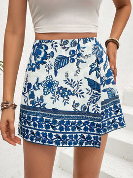 Frenchy Falda pantalon estampada de flores para vacaciones de verano de mujeres