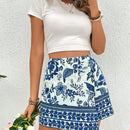 Frenchy Falda pantalon estampada de flores para vacaciones de verano de mujeres