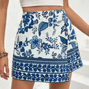 Frenchy Falda pantalon estampada de flores para vacaciones de verano de mujeres